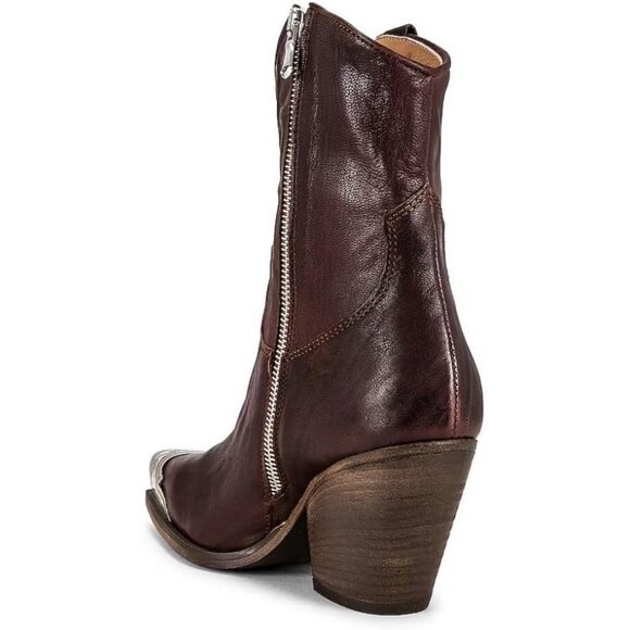 Women's Brown Western Cowgirl Ankle Boots Stacked Block Heel Steel Toe Heeled - Picture 6 of 7